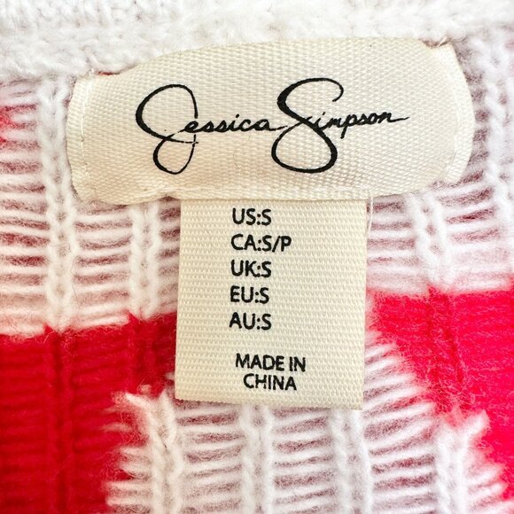 Jessica Simpson Half-Zip Turtleneck Sweater Red White Holiday Tree Heart Pattern - Picture 3 of 8